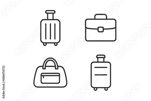 Suitcase, briefcase, baggage, luggage line icon bundle. Travel and business trip concept. Minimalistic linear pictogram for web, graphic design, app, banner. Vector symbol set.