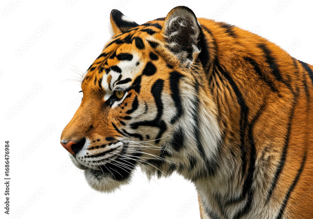 Fototapeta premium Tiger face close up isolated on transparent background