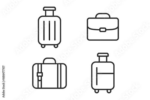 Suitcase, briefcase, baggage line icon set. Minimal linear pictogram. Travel, vacation, business trip concept. Luggage outline symbol for web, app, ui, ux, graphic design.