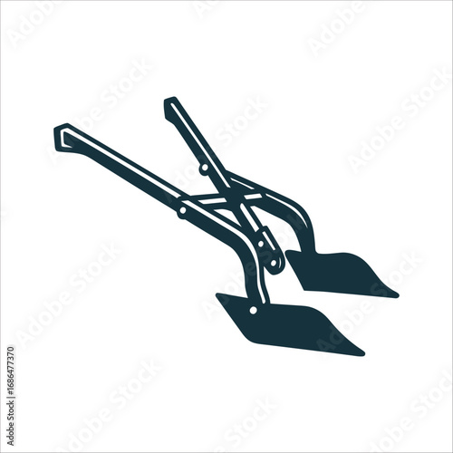 Vintage Plough Monday Farm Tool Illustration Plough Monday Farm plough with angular blades and handles iron gray on clay red