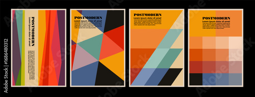 Artworks, posters inspired postmodern of vector abstract dynamic symbols with bold geometric shapes, useful for web background, poster art design, magazine front page, hi-tech print, cover artwork