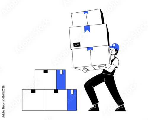 Hand drawn style illustration showing warehouse worker 
