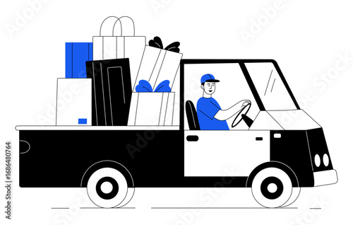 A sketchy style illustration depicting delivery car 

