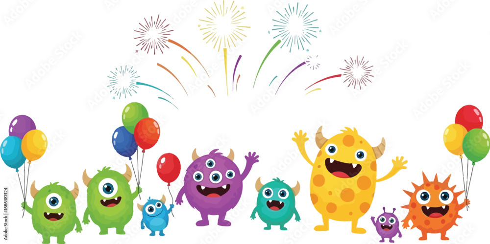 Naklejka premium Vector art of haunted house with halloween pumpkins and balloons, , creating a spooky and festive halloween scene