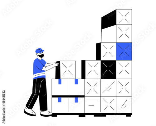 Hand drawn illustration showing a warehouse stock 
