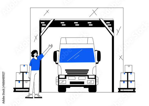 Hand drawn illustration showing shipping truck 
