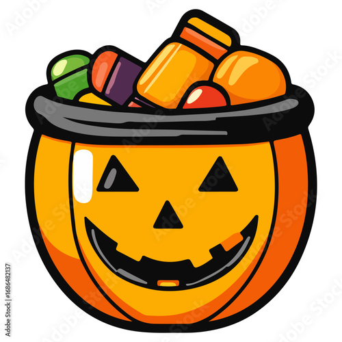pumpkin, jack o' lantern, decoration, candy, pumpkin candy bucket, trick or treat, halloween, festival, vector, transparent background, scary, october, lantern, celebration, jack, carved, horror
