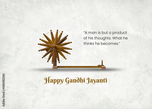 Quadro su tela Gandhi Jayanti, 2nd October with Gandhiji Charkha