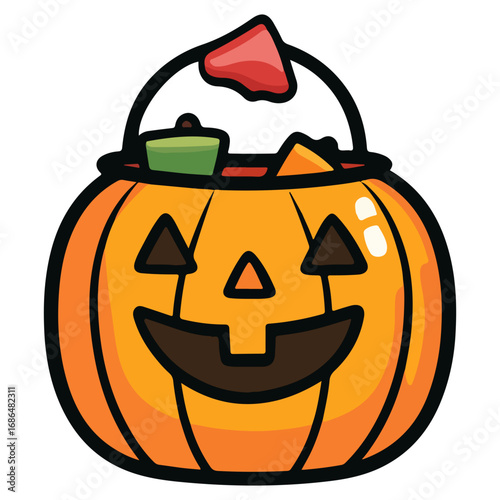 pumpkin, jack o' lantern, decoration, candy, pumpkin candy bucket, trick or treat, halloween, festival, vector, transparent background, scary, october, lantern, celebration, jack, carved, horror