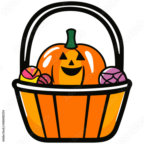 pumpkin, jack o' lantern, decoration, candy, pumpkin candy bucket, trick or treat, halloween, festival, vector, transparent background, scary, october, lantern, celebration, jack, carved, horror