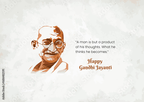 Happy Gandhi Jayanti, 2nd October with Gandhiji Illustration