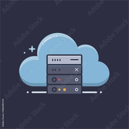 Simple illustration of a cloud server, highlighting data storage and connectivity.