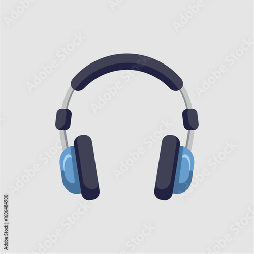 Stylish over-ear headphones, dark gray and light blue, isolated on white.