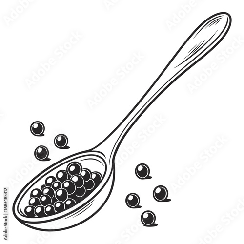 Minimalist Caviar Spoon Vector Illustration – Elegant Seafood Clipart. Perfect for: gourmet branding, fine dining menus, luxury product designs