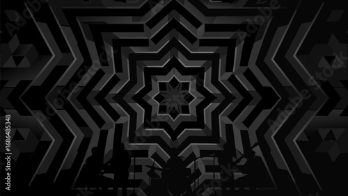 Geometric star pattern with dark shades and abstract figures in the foreground design element silhouette