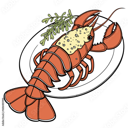 Gourmet Lobster Tail Vector Illustration – Fine Dining Seafood Clipart. Perfect for: Michelin-style menus, luxury restaurant branding, culinary posters