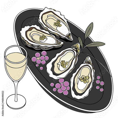 Oysters with Champagne Pearls Vector Illustration – Fine Dining Seafood Clipart. Perfect for: luxury dining branding, upscale menus, gourmet posters