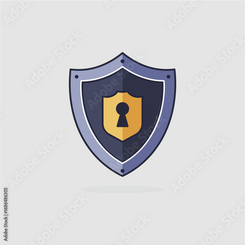 A purple shield with a gold keyhole emblem, symbolizing security and protection.