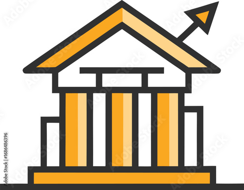 Minimalist Stock Exchange Building Icon With Trend
