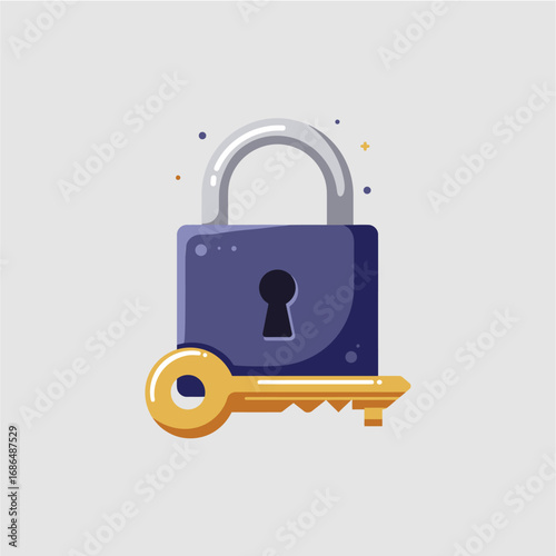 A blue padlock secured with a golden key, symbolizing protection and access.