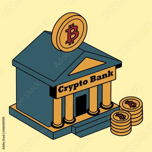 Modern Crypto Banking Building with Coin Stack