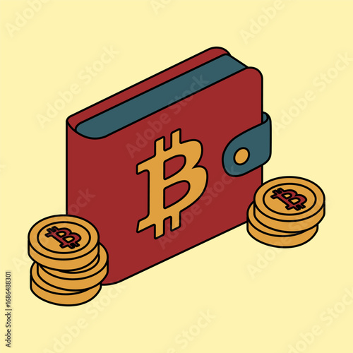 Digital Cryptocurrency Wallet and Bitcoin Symbol