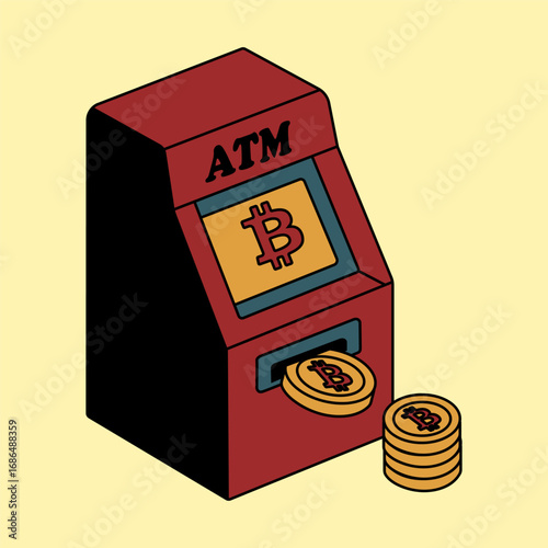 Cryptocurrency ATM with Bitcoin Coins