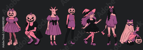 Pastel Witch and Pumpkin Girls Halloween Art