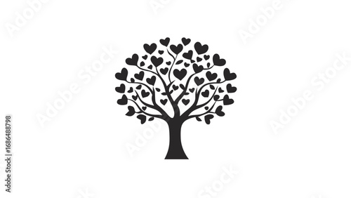 Elegant black heart tree silhouette symbolizes love, growth, and cherished relationships
