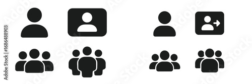 Black silhouettes representing various user profile types and group dynamics in a digital context during a modern online interaction