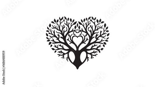 Elegant heart-shaped tree of life symbol representing love, growth, and connection