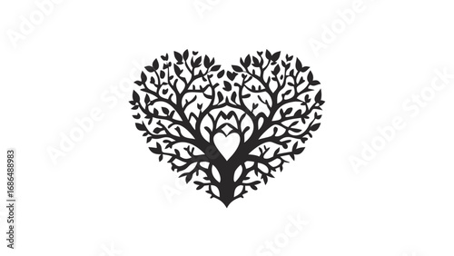 Elegant heart-shaped tree silhouette symbolizes love, growth, and life's interconnectedness beautifully