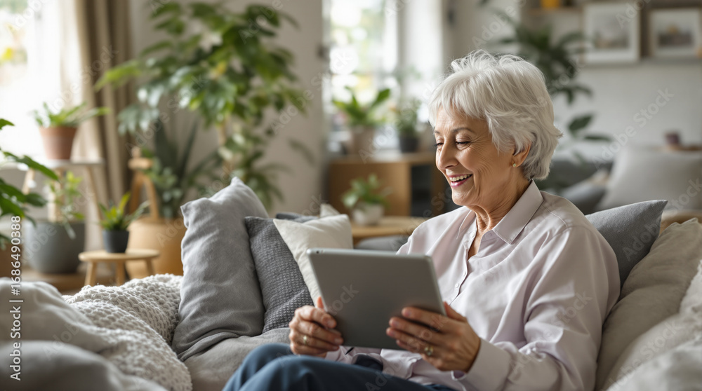 Obraz premium senior woman using tablet computer