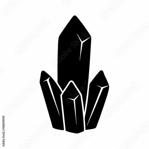 Monochromatic illustration of three distinct quartz crystals arranged together in an elegant manner