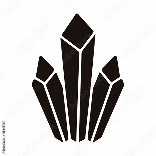 Three symmetrical black crystal spikes pointing upwards, on a white background