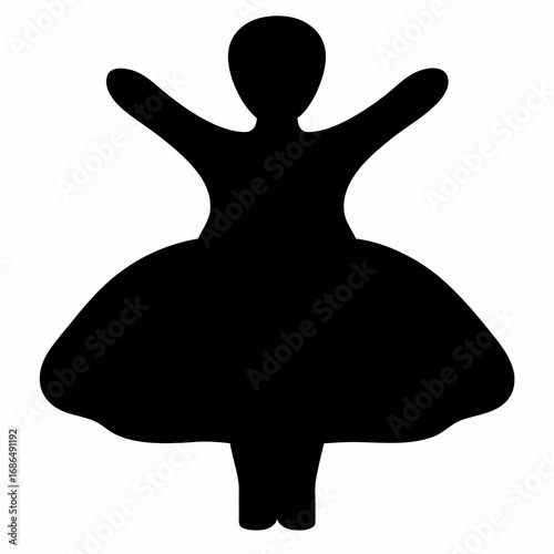 Silhouette of a woman with arms raised wearing a full skirt dress