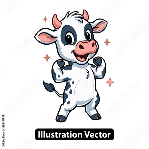 Adorable Strong Baby Cow Cartoon Illustration