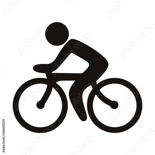 Black silhouette of a person riding a bicycle on a white background