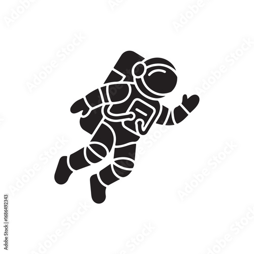 Silhouette of an astronaut floating in space, black and white icon