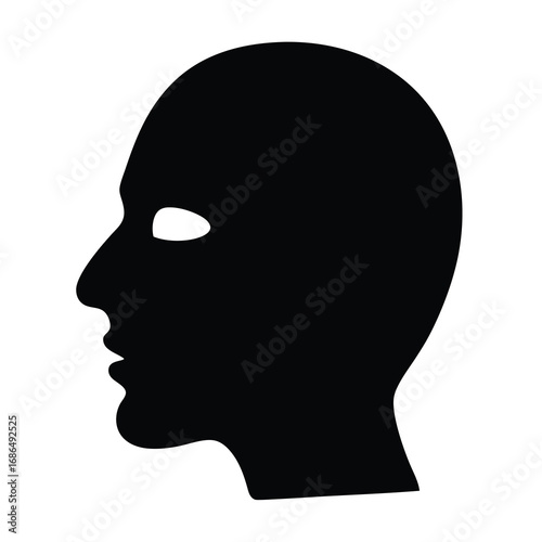 Minimalist black silhouette of a human head in profile with white eye