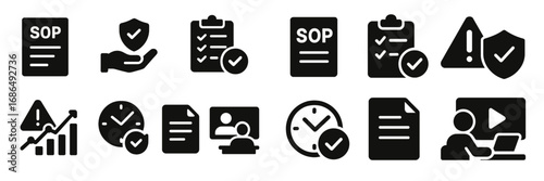 Checklist icons illustrating standard operating procedures and compliance management in digital documentation