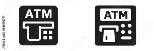 Different designs of ATM icons representing cash withdrawal and banking transactions