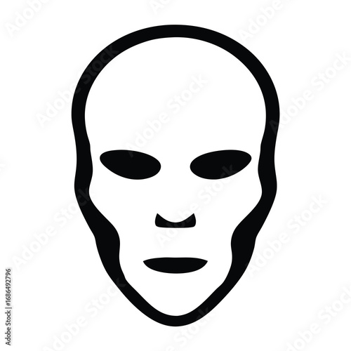 Abstract monochrome alien face with minimalist features and high contrast rendering