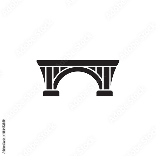 Simple Black Silhouette of an Arch Bridge on a White Background