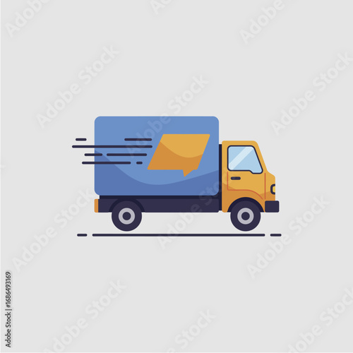 A stylized illustration of a delivery truck in motion, conveying a sense of speed and delivery.