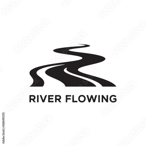 Stylized Black and White River Flowing Logo with Text