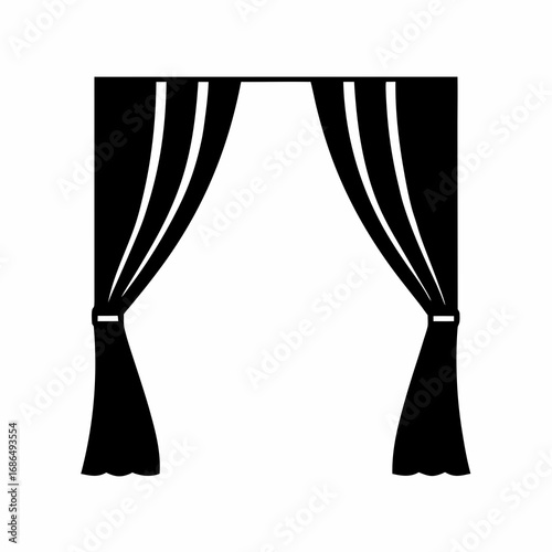 Elegant black and white curtains framing a blank space with symmetry and depth