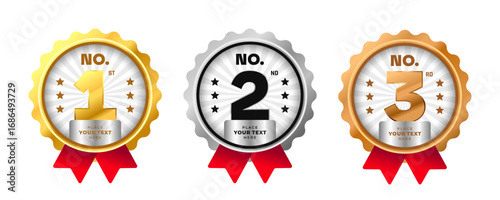 Number 1, 2, 3 circle rangking icon. For icon, logo, label, seal, tag, sign, symbol, stamp, sticker, emblem, badges, labels. Gold, silver, bronze badge. Vector illustration