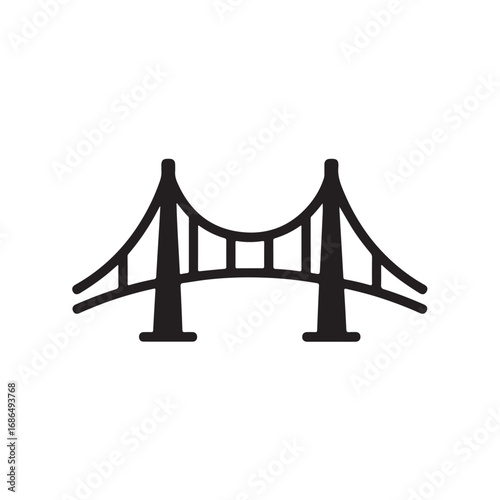 Stylized Black Silhouette of a Suspension Bridge on White Background