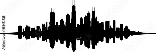 Black and White Urban City Skyline Silhouette Set